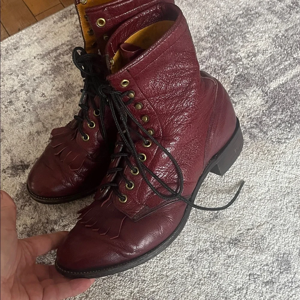 Vintage Olathe lace up Men's Burgundy Leather Boots